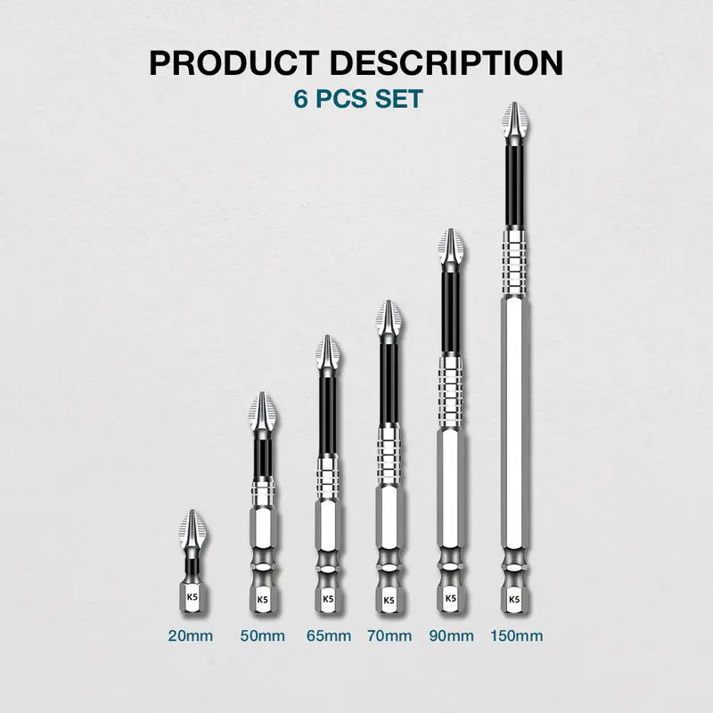 🔧 K5 Anti‑Slip Magnetic Screwdriver Bits, Impact‑Resistant Power Tool Accessories for Home DIY