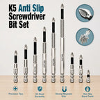 🔧 K5 Anti‑Slip Magnetic Screwdriver Bits, Impact‑Resistant Power Tool Accessories for Home DIY