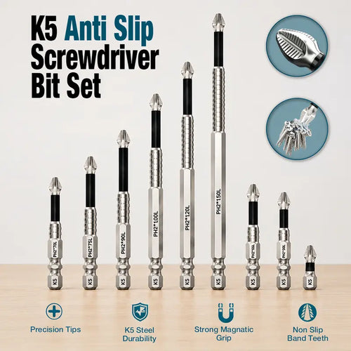 🔧 K5 Anti‑Slip Magnetic Screwdriver Bits, Impact‑Resistant Power Tool Accessories for Home DIY