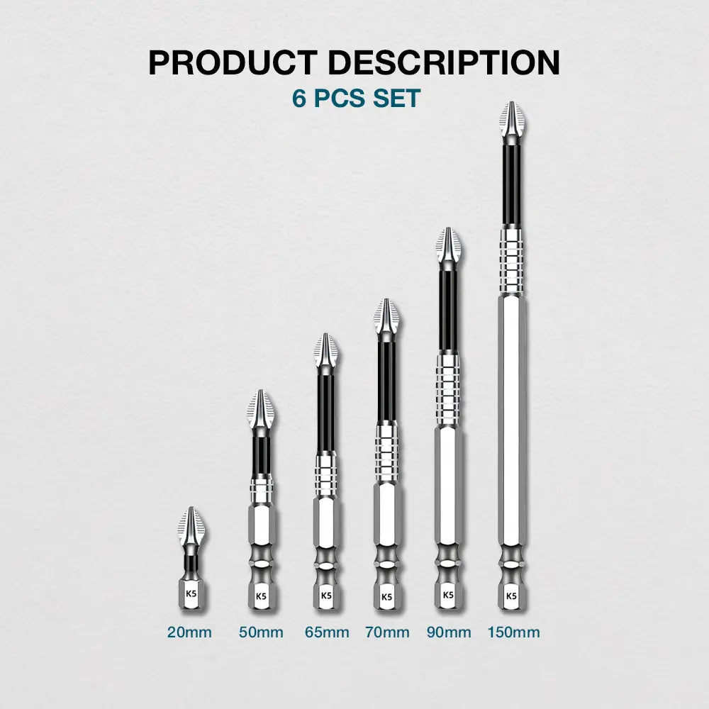 🔧 K5 Anti‑Slip Magnetic Screwdriver Bits, Impact‑Resistant Power Tool Accessories for Home DIY