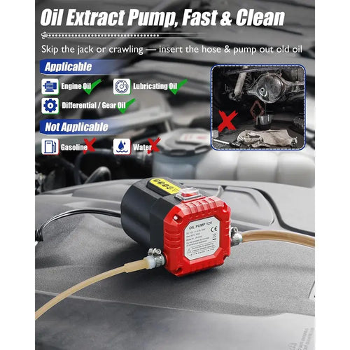 ⚡ 12V 80W Oil Extractor Pump, Oil Transfer Suction Pump with Tubes Kit, Fluid Change Pump for Truck, RV, Boat & Marine, Red