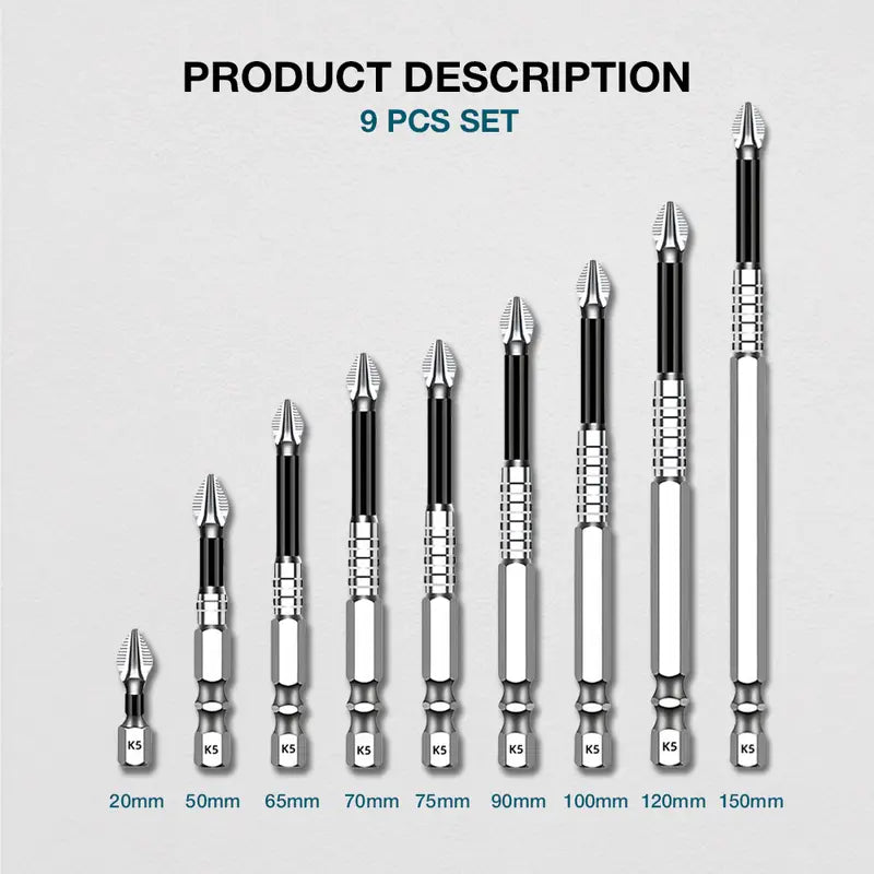 🔧 K5 Anti‑Slip Magnetic Screwdriver Bits, Impact‑Resistant Power Tool Accessories for Home DIY