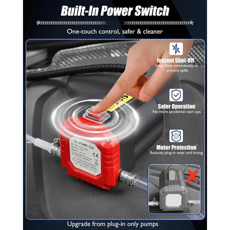 ⚡ 12V 80W Oil Extractor Pump, Oil Transfer Suction Pump with Tubes Kit, Fluid Change Pump for Truck, RV, Boat & Marine, Red