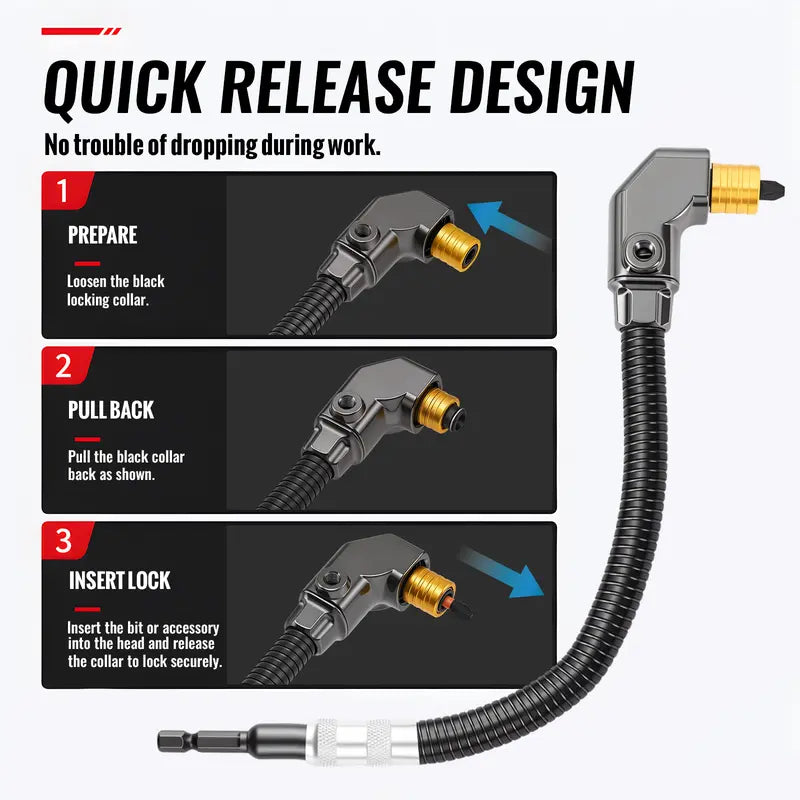 90‑Degree Right Angle Drill Adapter, Heavy‑Duty Drill Extension for Confined‑Space Woodworking