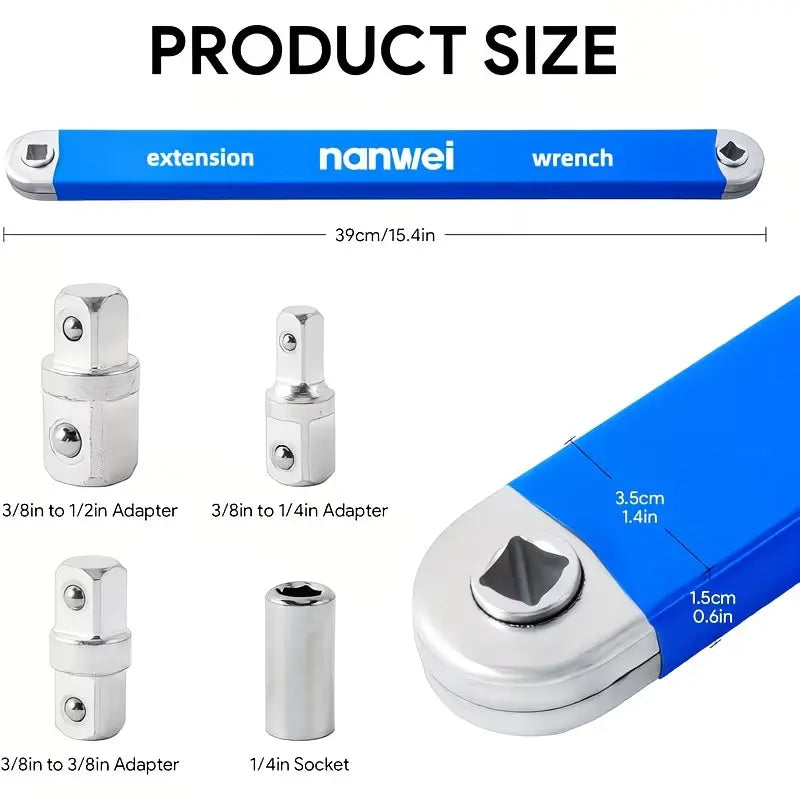 🔧 Impact‑Ready Offset Wrench Extender, Multi‑Size Square Drive Adapters for Tight‑Space Repairs