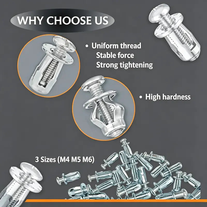 🔩 91Pcs Heavy-Duty Petal Jack Nut Assortment Kit, M4 M5 M6 Hollow Wall Anchors with Installation Plier