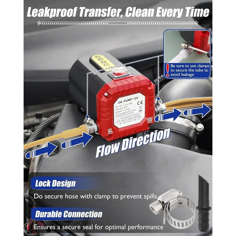 ⚡ 12V 80W Oil Extractor Pump, Oil Transfer Suction Pump with Tubes Kit, Fluid Change Pump for Truck, RV, Boat & Marine, Red