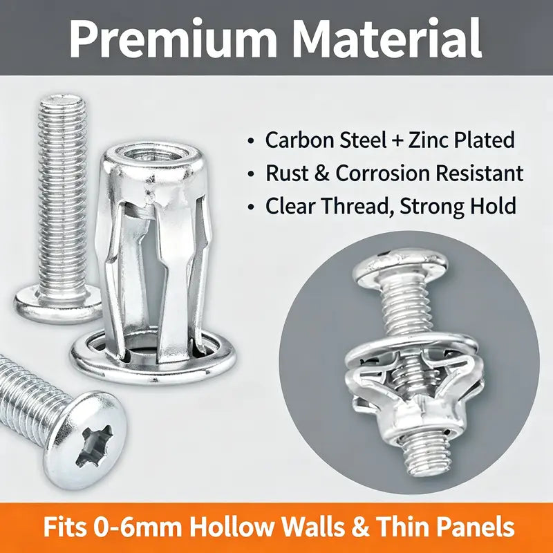 🔩 91Pcs Heavy-Duty Petal Jack Nut Assortment Kit, M4 M5 M6 Hollow Wall Anchors with Installation Plier